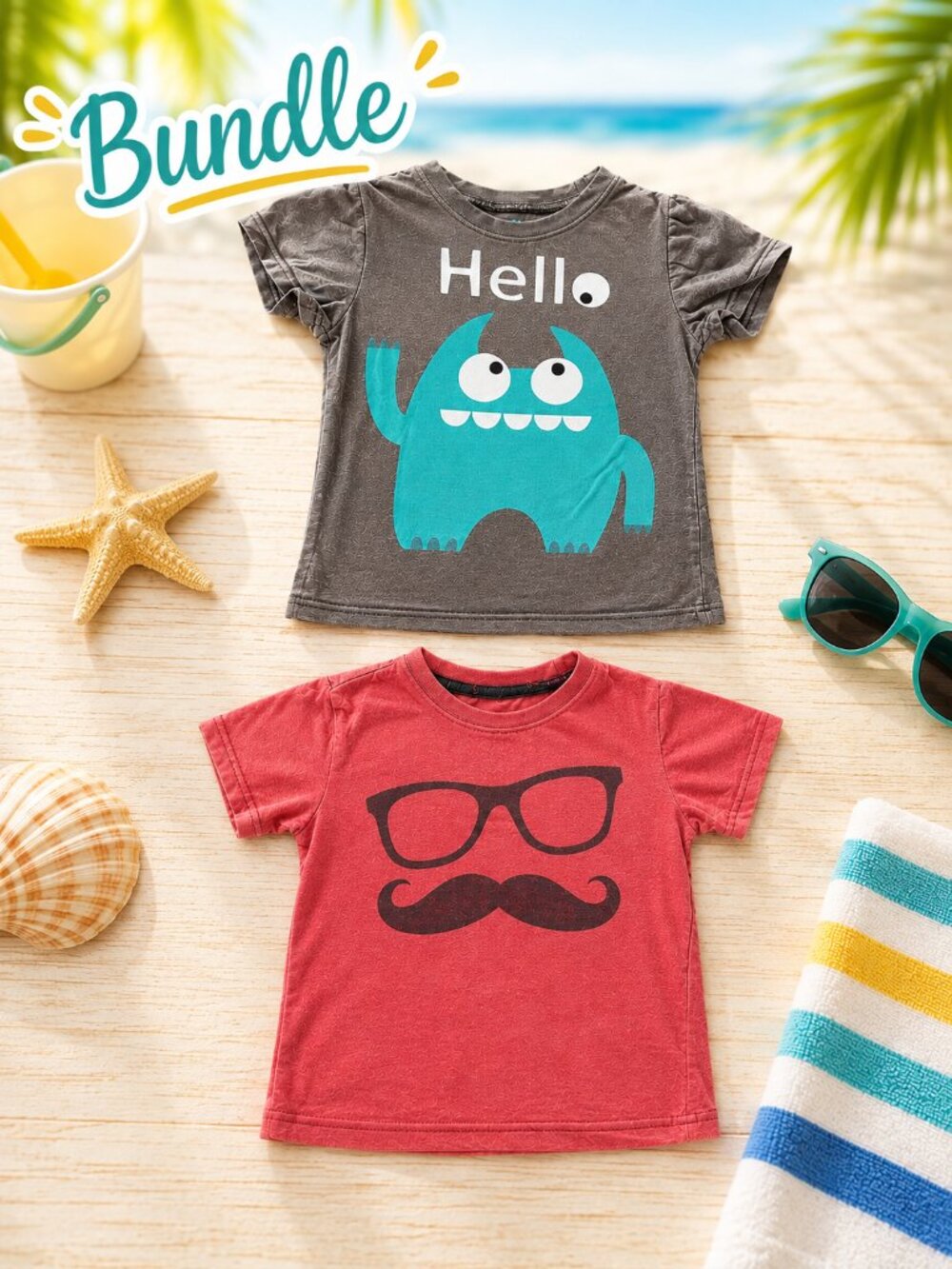 2-Pack Toddler Boys Graphic T-Shirts Monster Mustache Size  2T/3T